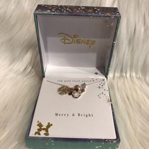 Disney Tri-Tone Rose Gold Crystal Mickey Minnie Snowflake Charm Necklace